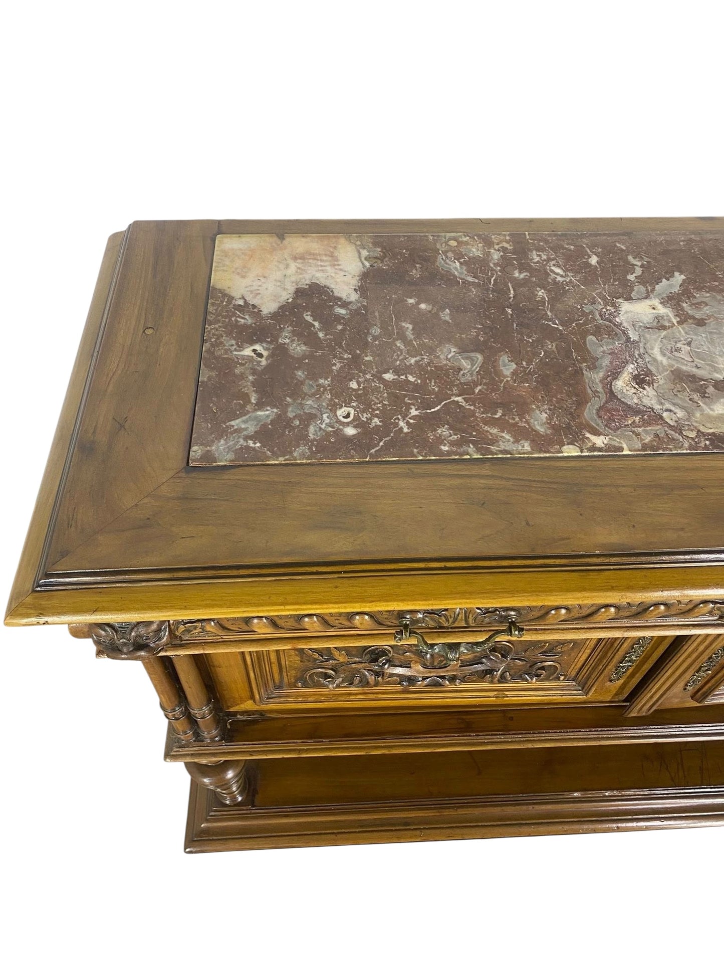“Original 19th Century French Buffets – Matching Pair, Solid Oak with Hand-Carved Lion Heads”