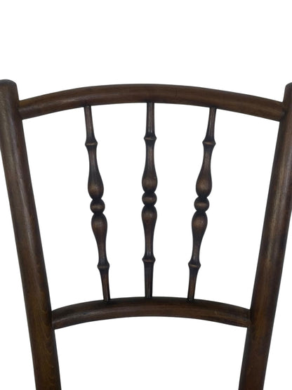 Set of 5 Original English Thonet Chairs – Solid Mahogany, Steam-Bent, Newly Upholstered