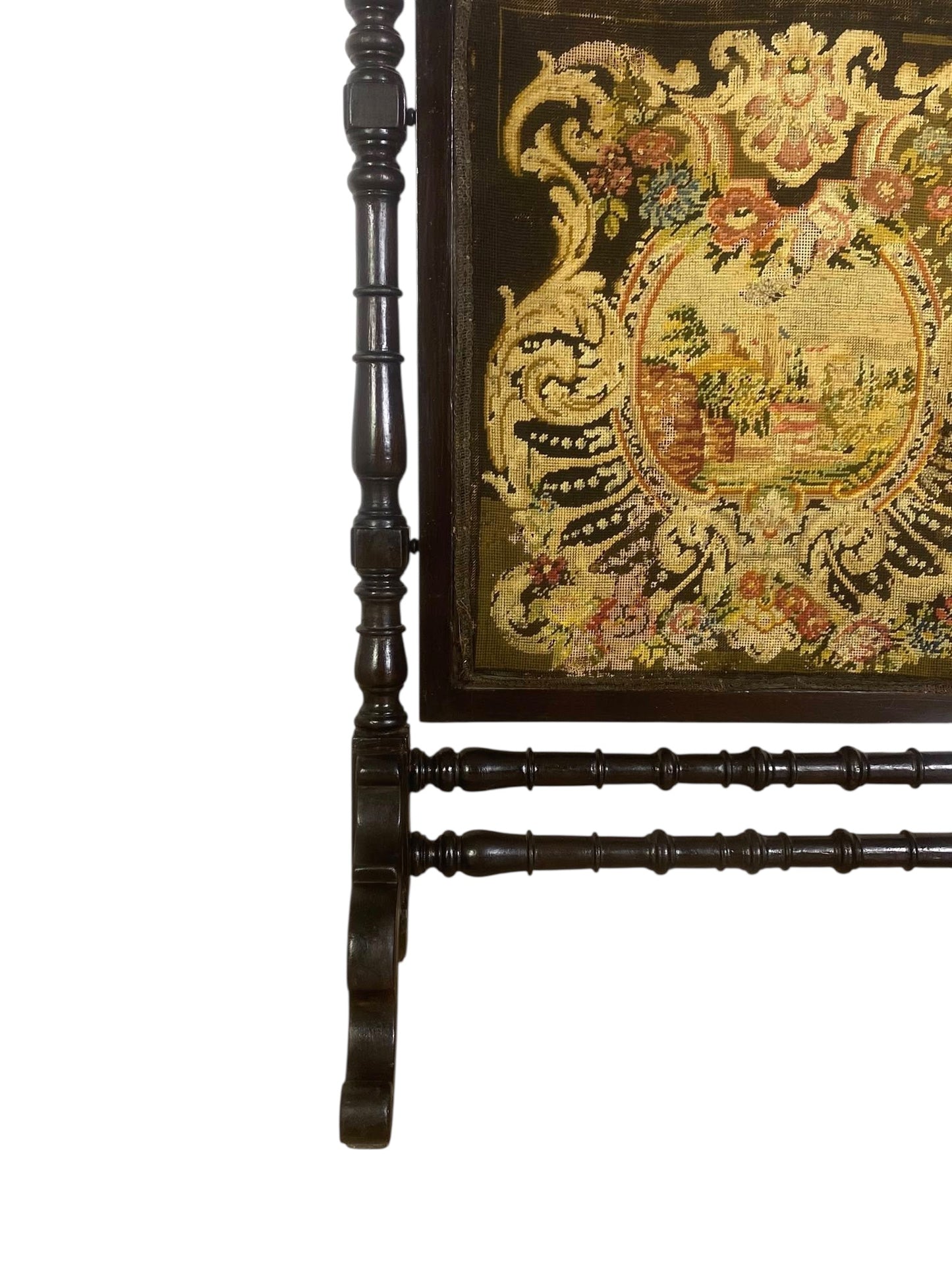 Rare 18th Century Antique English Firescreen – Solid Mahogany, Bentwood Steam Work & Original French Aubusson Tapestry