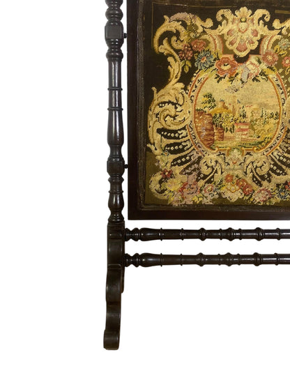 Rare 18th Century Antique English Firescreen – Solid Mahogany, Bentwood Steam Work & Original French Aubusson Tapestry