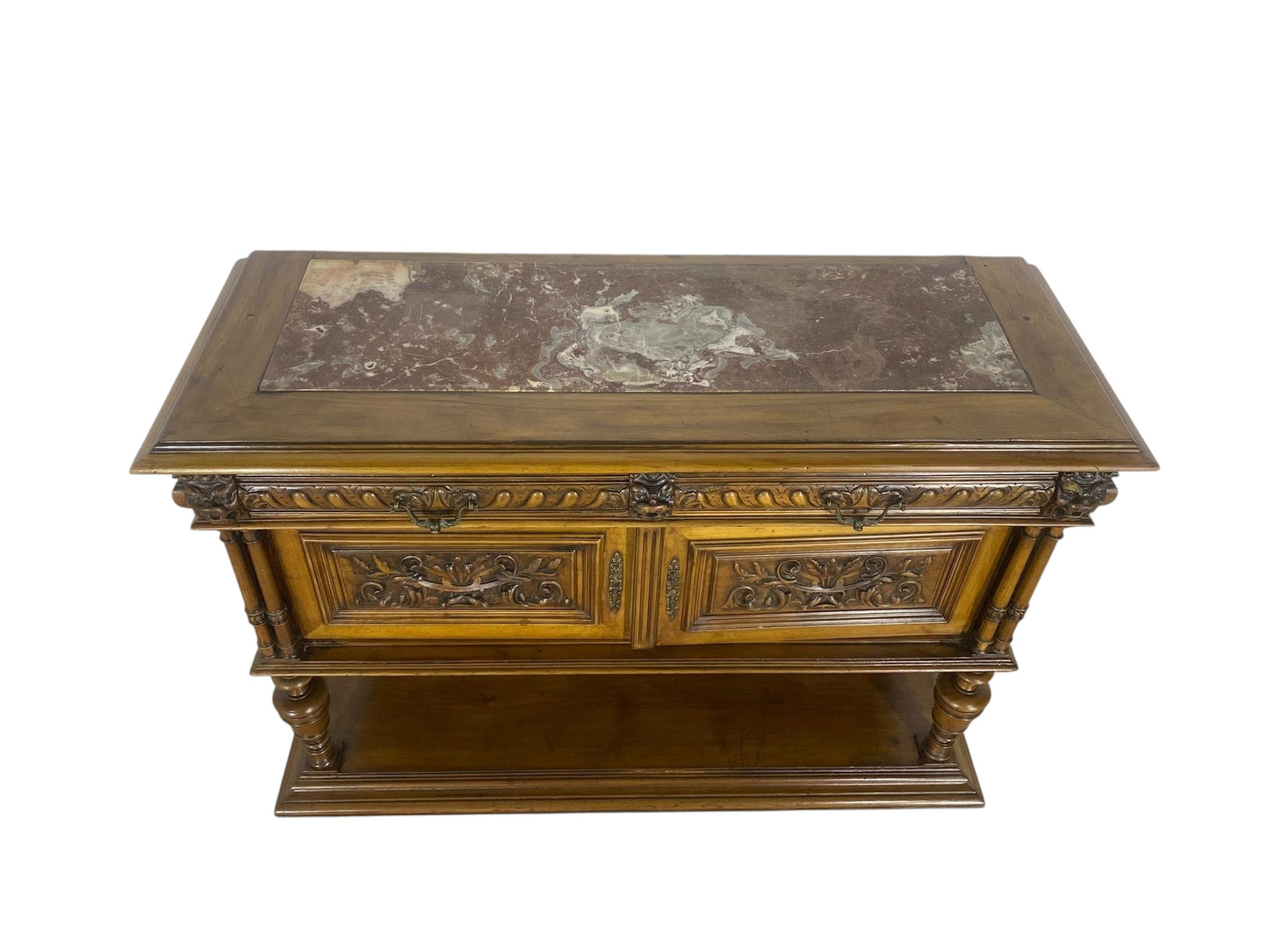 “Original 19th Century French Buffets – Matching Pair, Solid Oak with Hand-Carved Lion Heads”