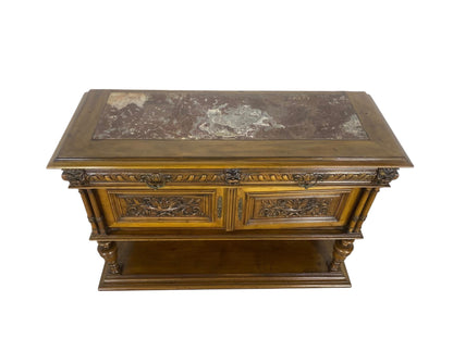 “Original 19th Century French Buffets – Matching Pair, Solid Oak with Hand-Carved Lion Heads”