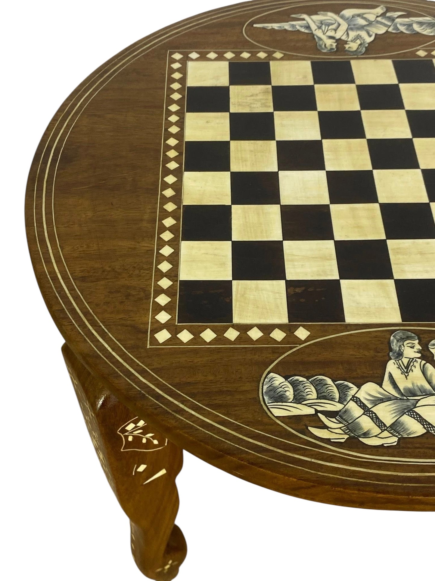 Exceptional Antique Indian Hand-Carved Game Table with Natural Ivory Inlay