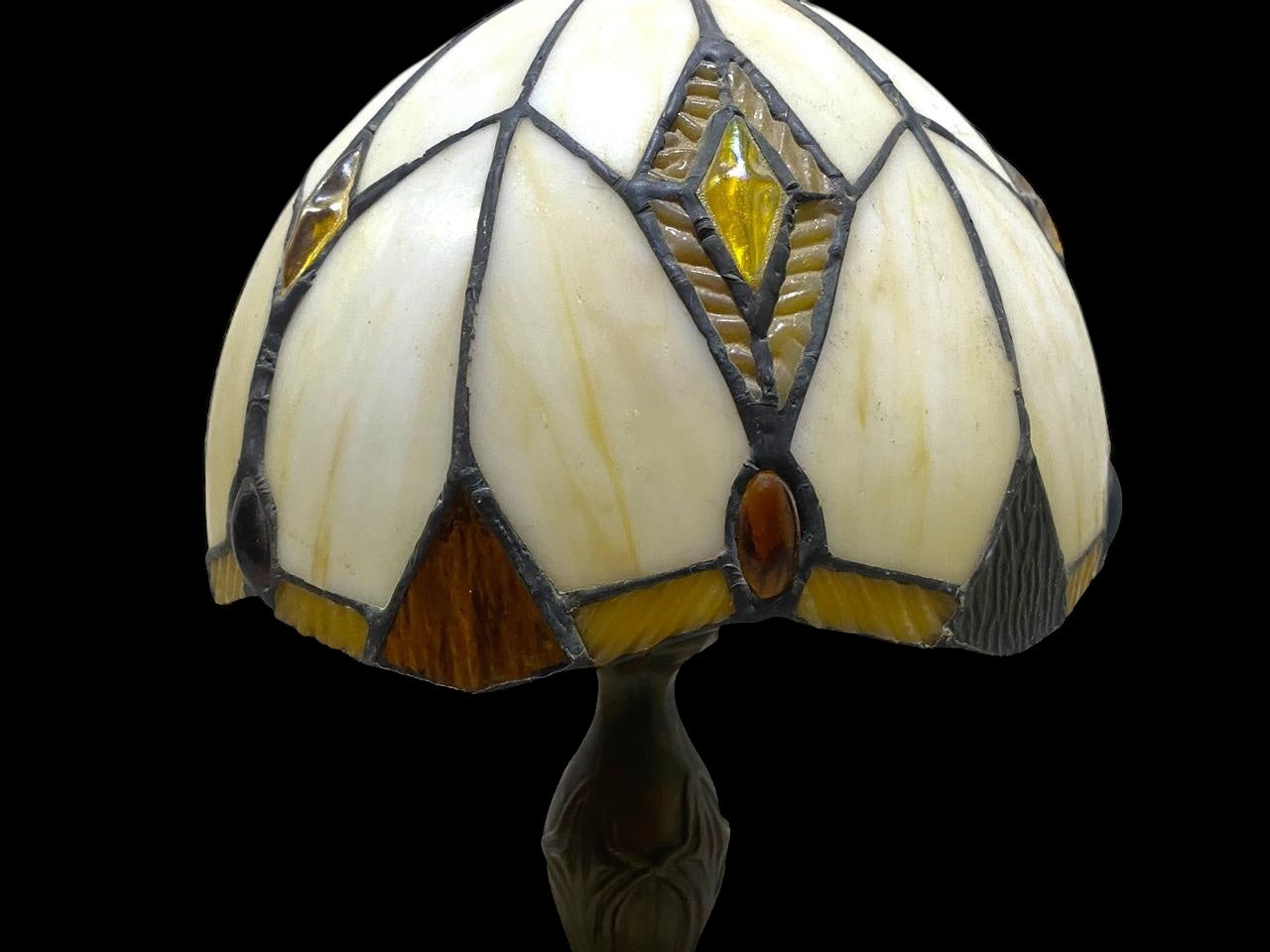 Original Antique American Tiffany Lamp – Handcrafted Stained Glass & Engraved Bronze Base