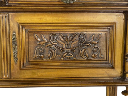 “Original 19th Century French Buffets – Matching Pair, Solid Oak with Hand-Carved Lion Heads”