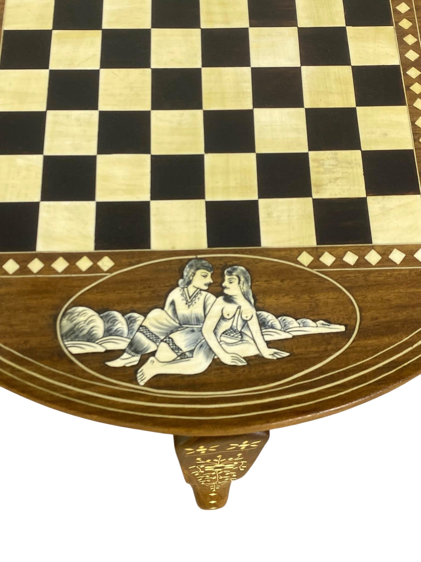 Exceptional Antique Indian Hand-Carved Game Table with Natural Ivory Inlay