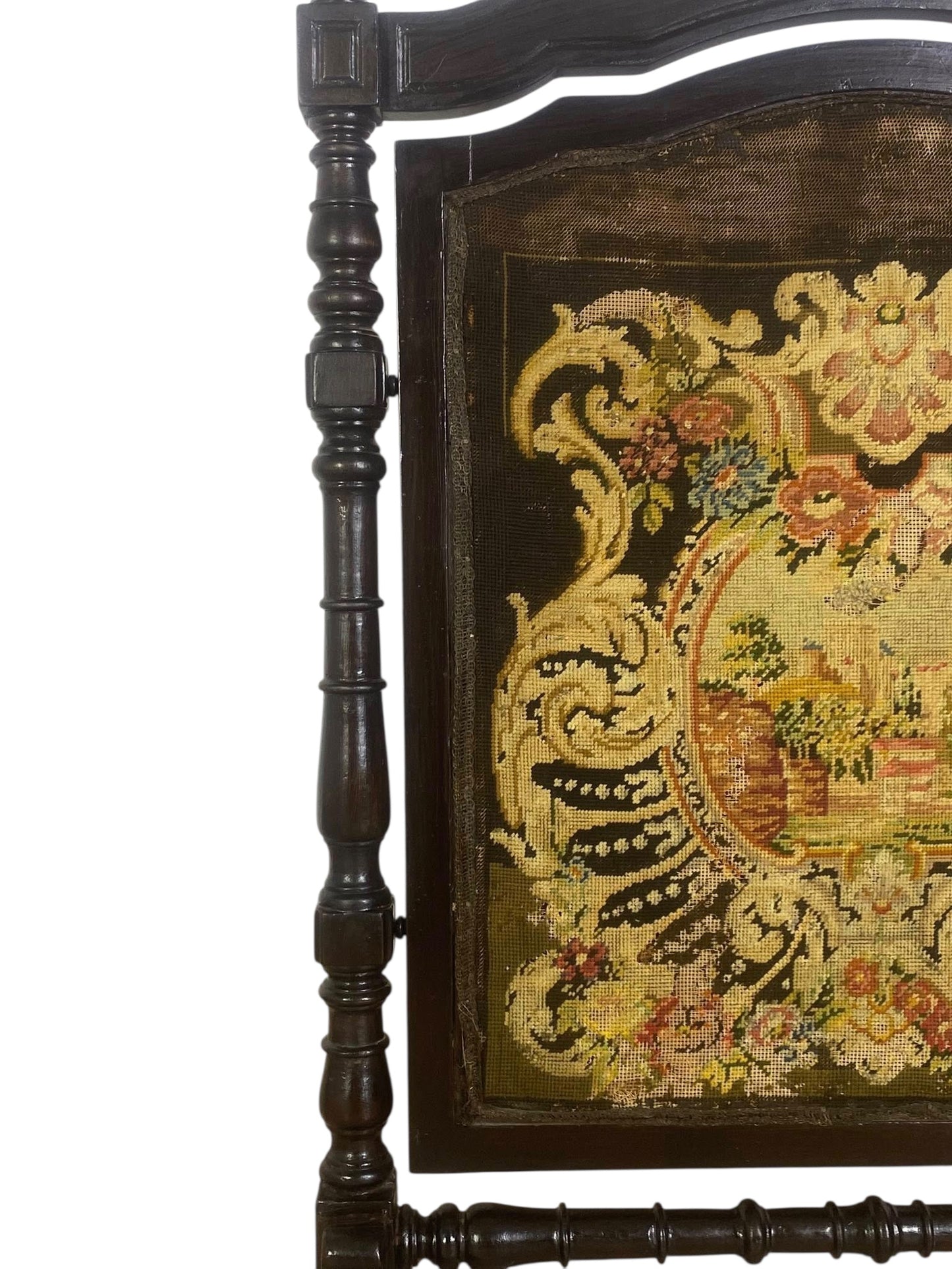 Rare 18th Century Antique English Firescreen – Solid Mahogany, Bentwood Steam Work & Original French Aubusson Tapestry