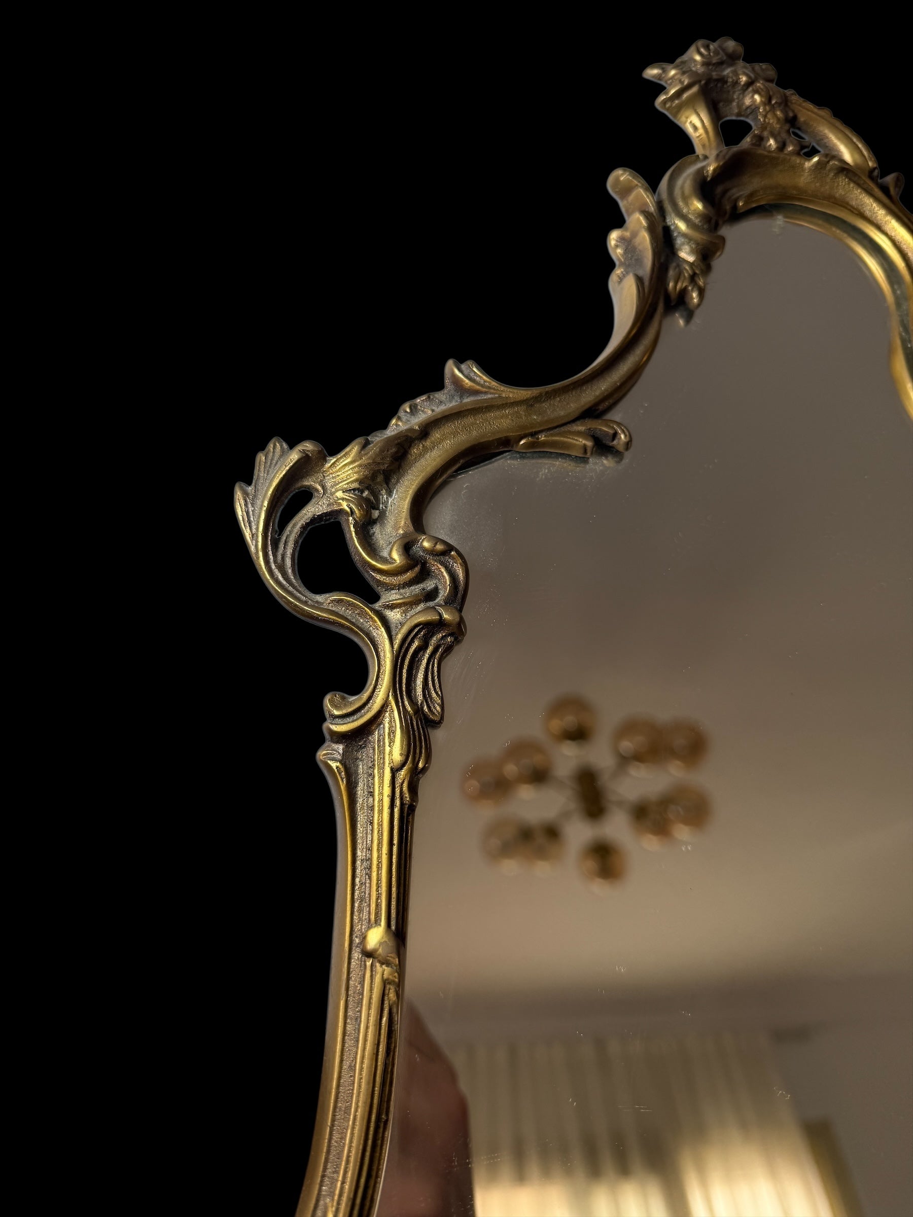 Antique European Standing Mirror – Pure Bronze, Handcrafted