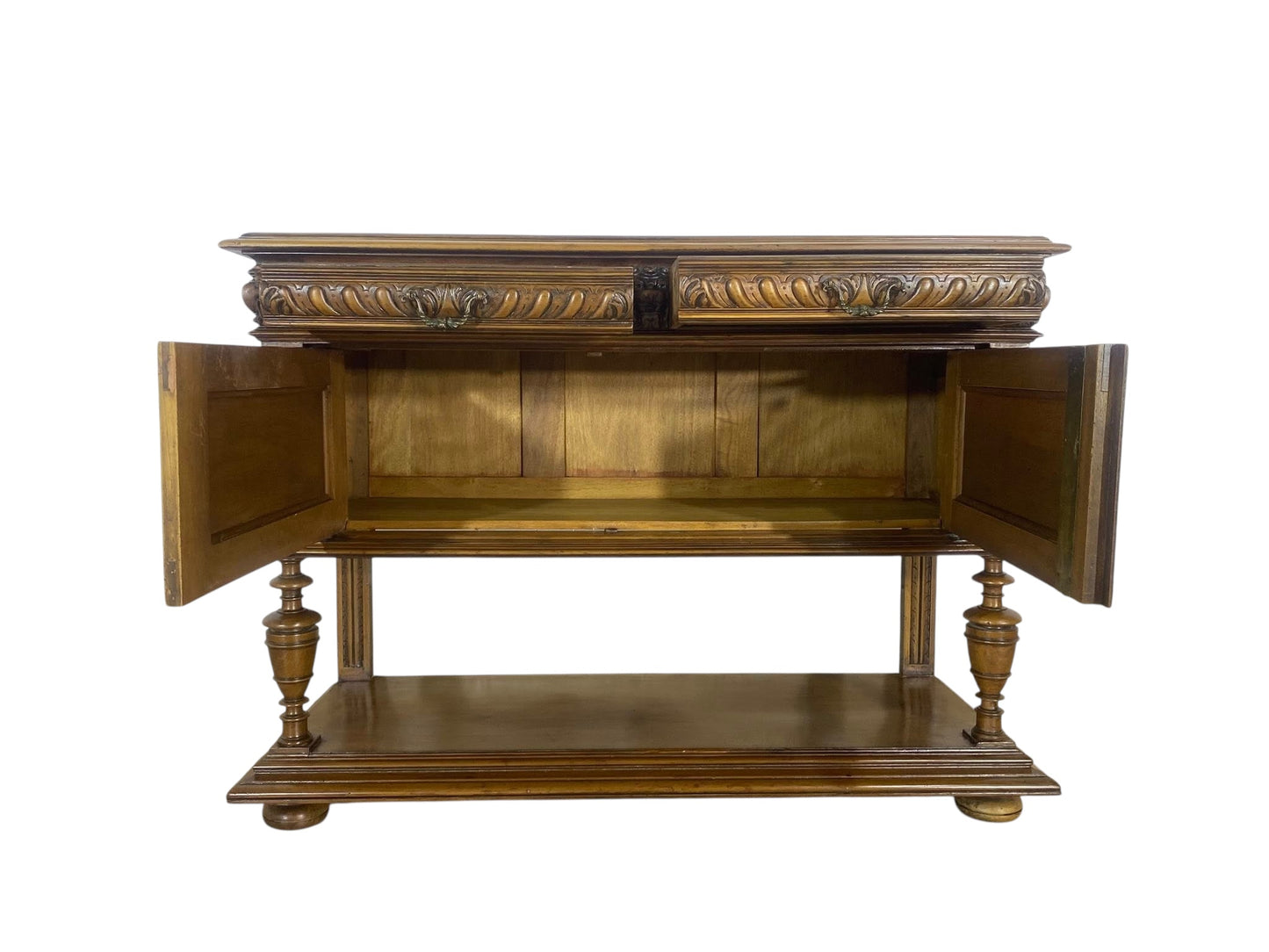 “Original 19th Century French Buffets – Matching Pair, Solid Oak with Hand-Carved Lion Heads”