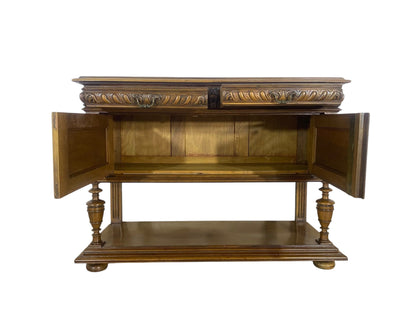 “Original 19th Century French Buffets – Matching Pair, Solid Oak with Hand-Carved Lion Heads”