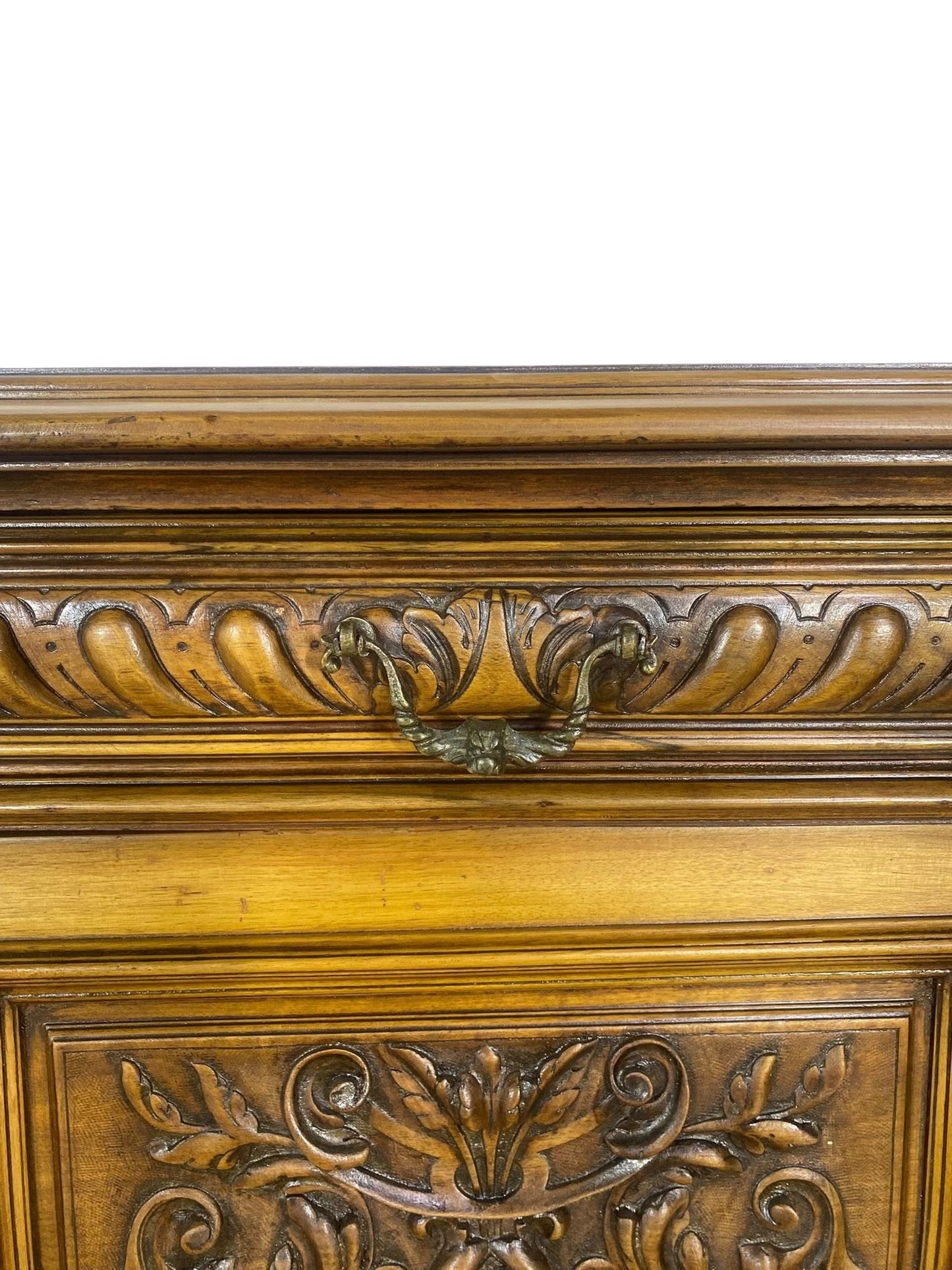 “Original 19th Century French Buffets – Matching Pair, Solid Oak with Hand-Carved Lion Heads”