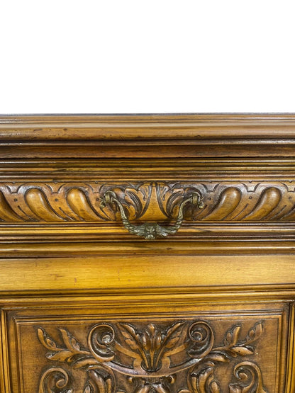 “Original 19th Century French Buffets – Matching Pair, Solid Oak with Hand-Carved Lion Heads”