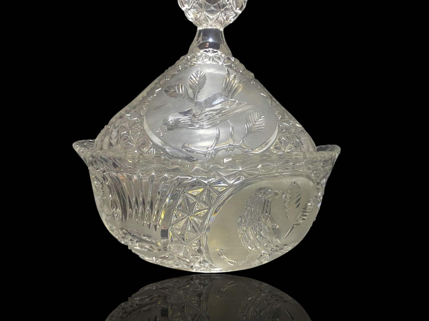 Antique Italian Bonbonniere with Lid — Hand-Engraved Czech Crystal and Capodimonte Porcelain Figures