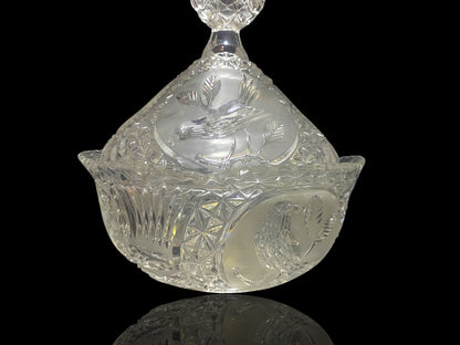 Antique Italian Bonbonniere with Lid — Hand-Engraved Czech Crystal and Capodimonte Porcelain Figures