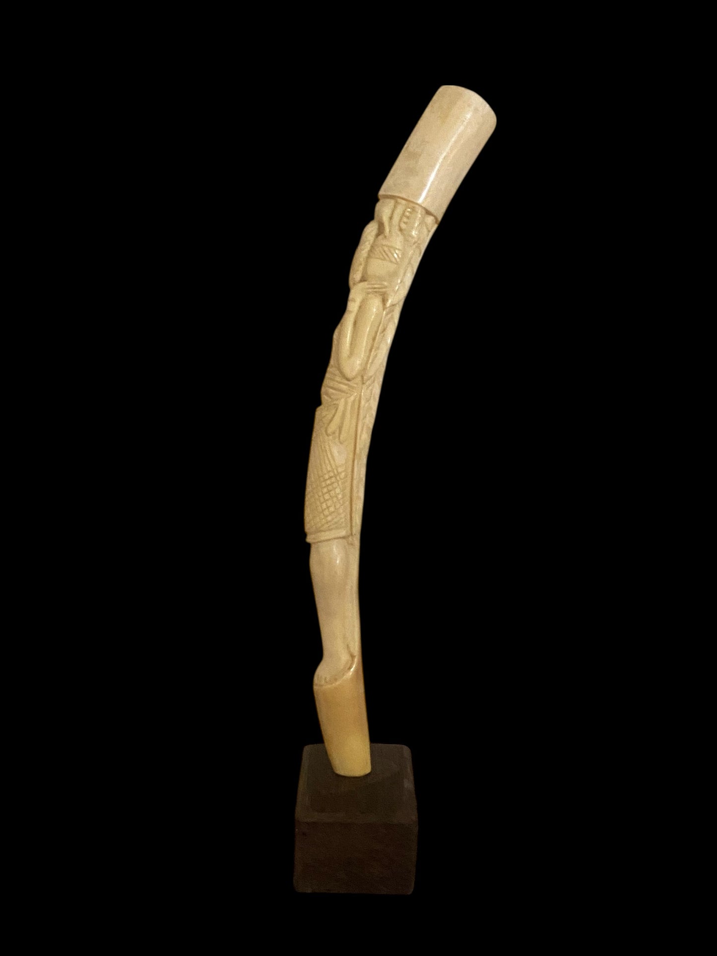 Hand-Carved African Ivory Elephant Sculpture on Solid Rosewood Base