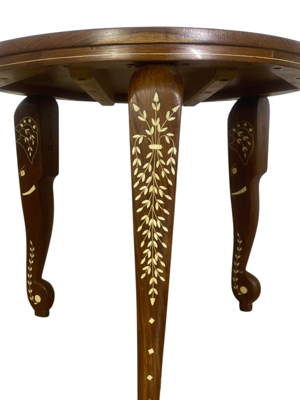 Exceptional Antique Indian Hand-Carved Side Table in Taj Mahal Style with Natural Ivory Inlay