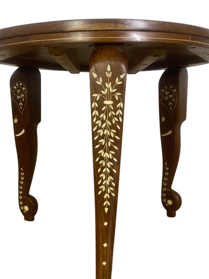 Exceptional Antique Indian Hand-Carved Side Table in Taj Mahal Style with Natural Ivory Inlay