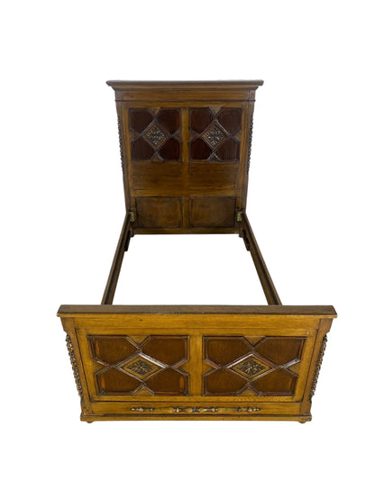 Original Antique English Bed – Hand-Carved Oak