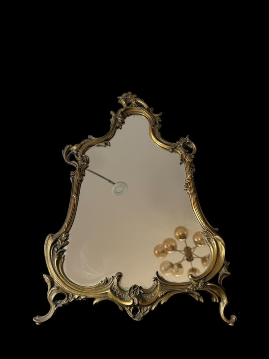 Antique European Standing Mirror – Pure Bronze, Handcrafted