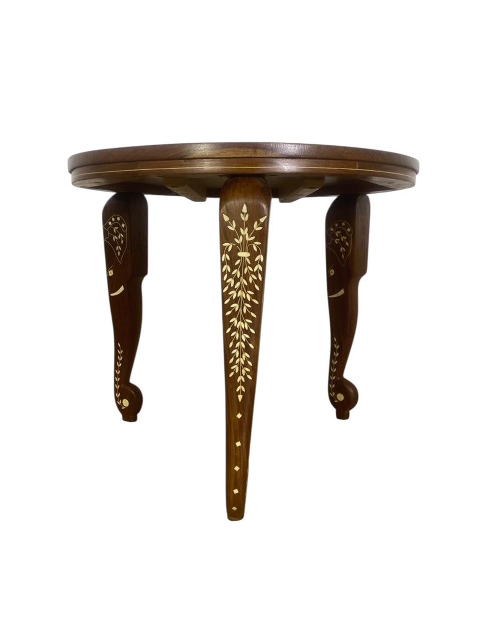 Exceptional Antique Indian Hand-Carved Side Table in Taj Mahal Style with Natural Ivory Inlay