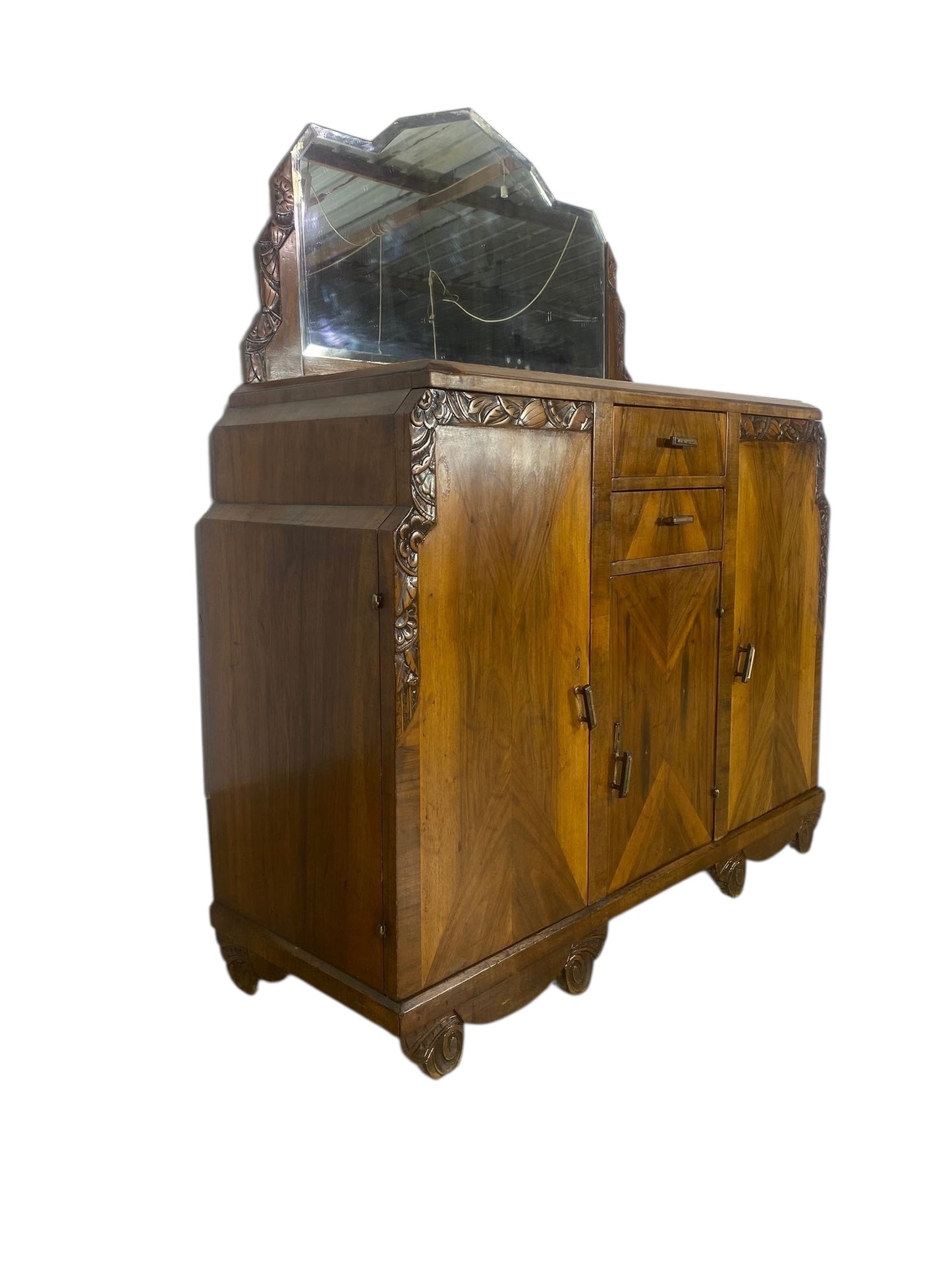 Rare Antique English Mahogany Buffet with Mirror – Two Separate Pieces