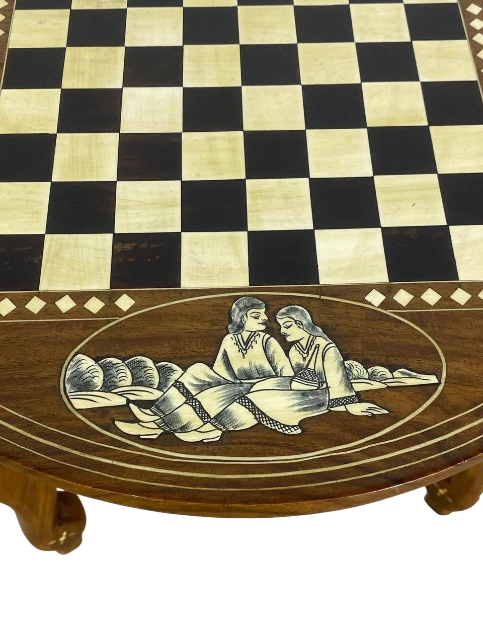 Exceptional Antique Indian Hand-Carved Game Table with Natural Ivory Inlay