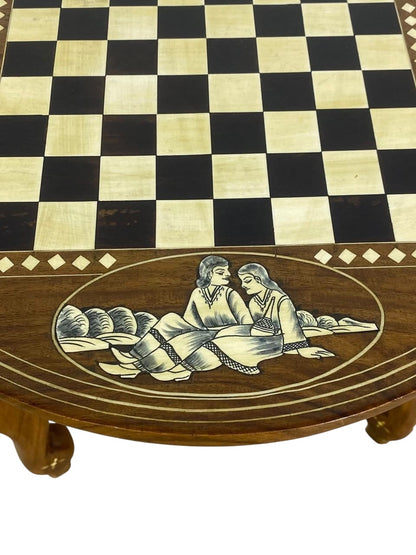 Exceptional Antique Indian Hand-Carved Game Table with Natural Ivory Inlay