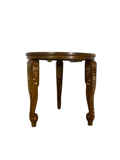Exceptional Antique Indian Hand-Carved Game Table with Natural Ivory Inlay