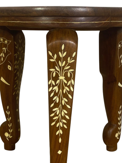 Antique Indian Side Table in Mughal Style with Ivory Inlay