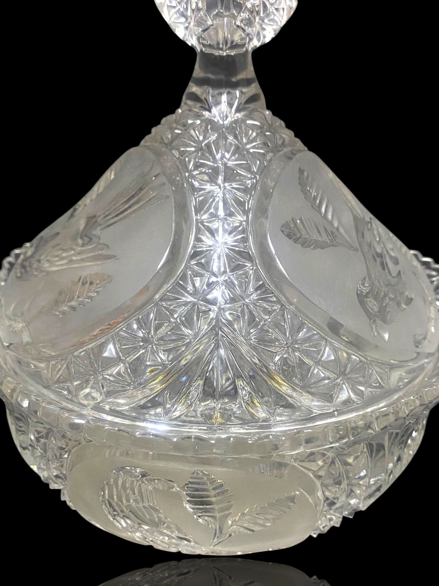 Antique Italian Bonbonniere with Lid — Hand-Engraved Czech Crystal and Capodimonte Porcelain Figures