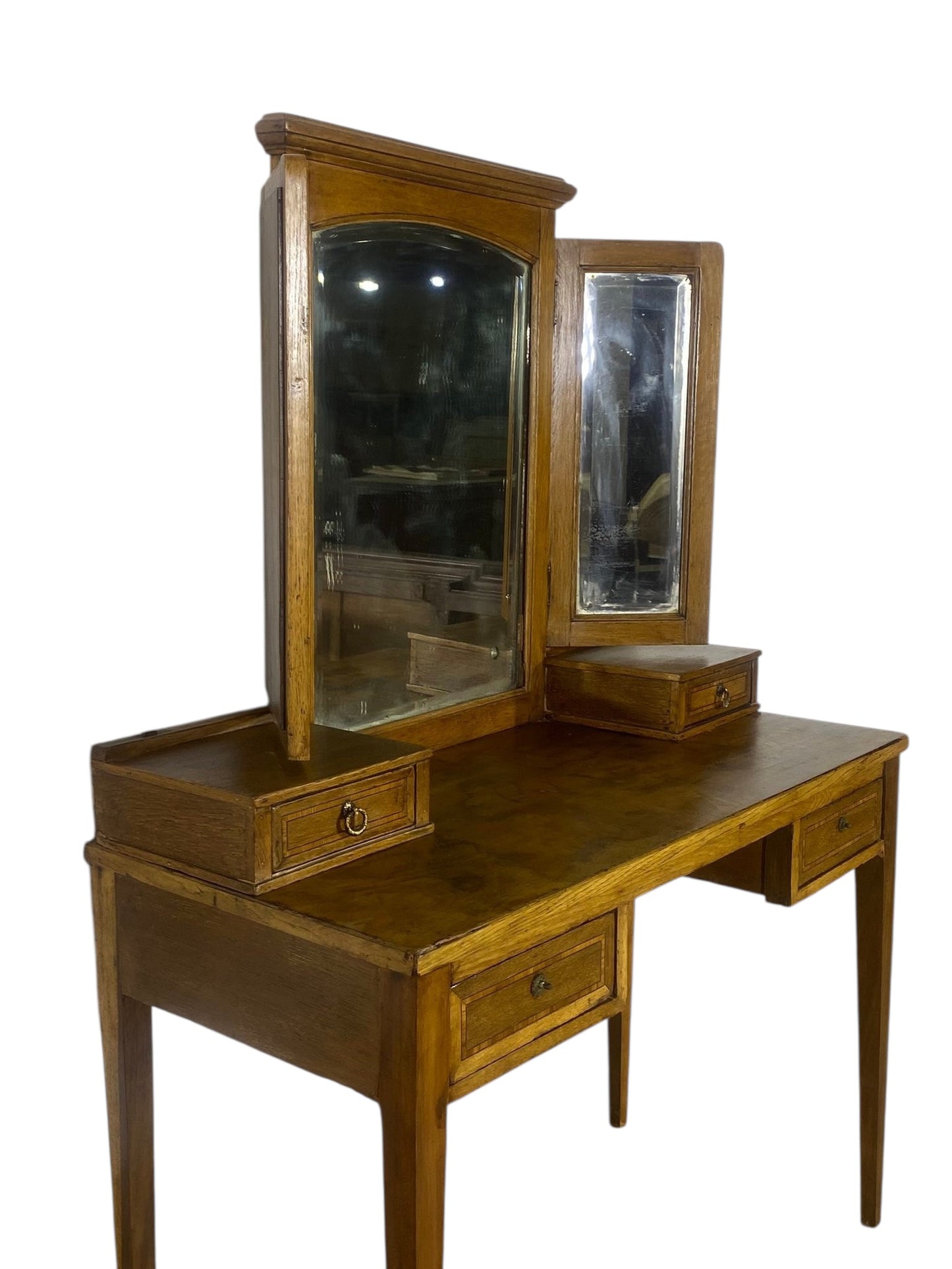 Rare 20th Century French Oak Dresser with Mirrors (Two Separate Pieces)