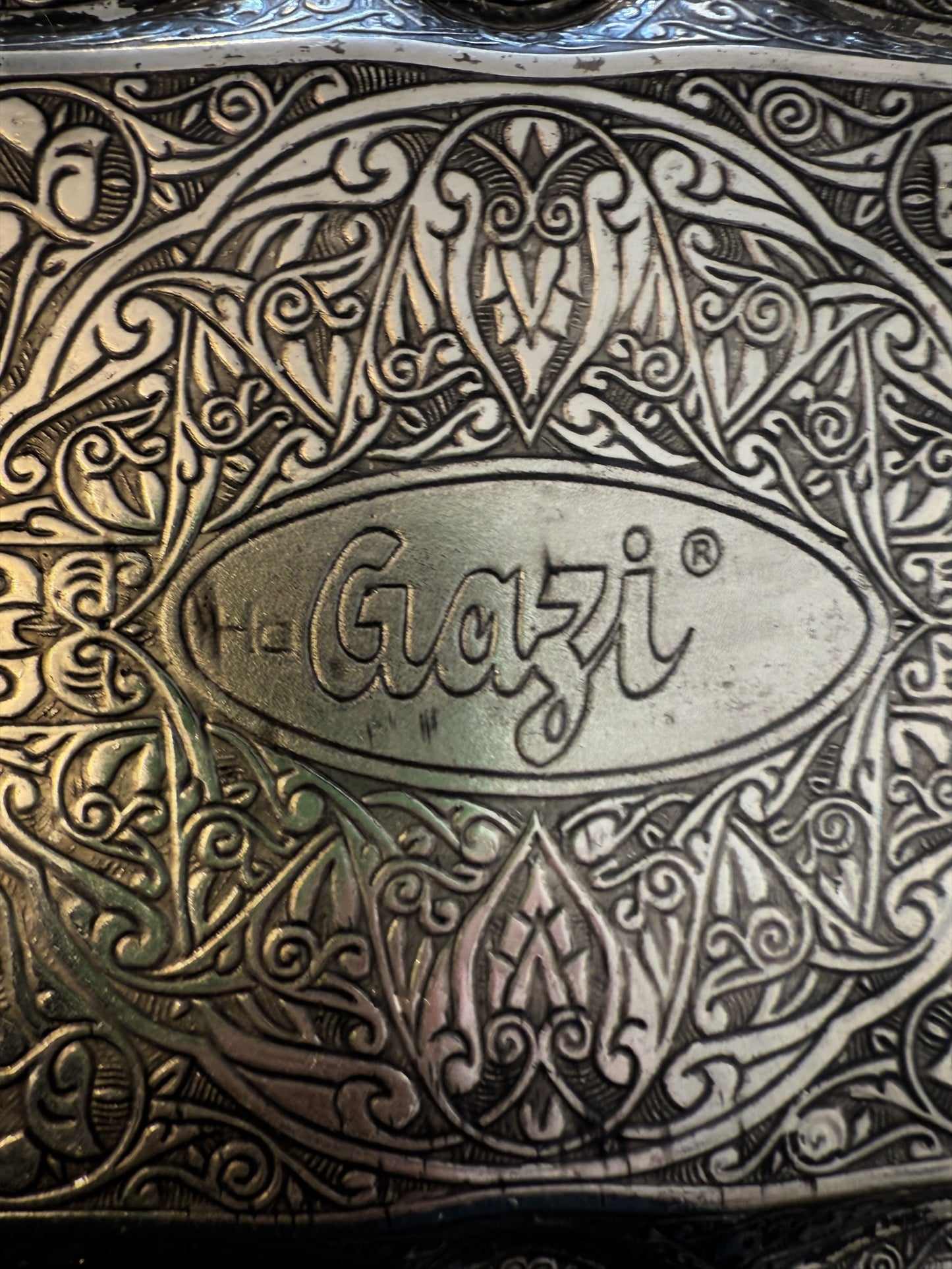 Turkish Serving Tray – Gazi Brand, Hand-Engraved semi-bronze