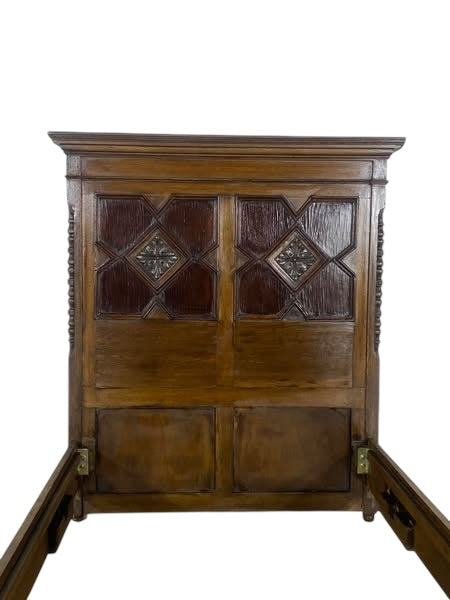 Original Antique English Bed – Hand-Carved Oak