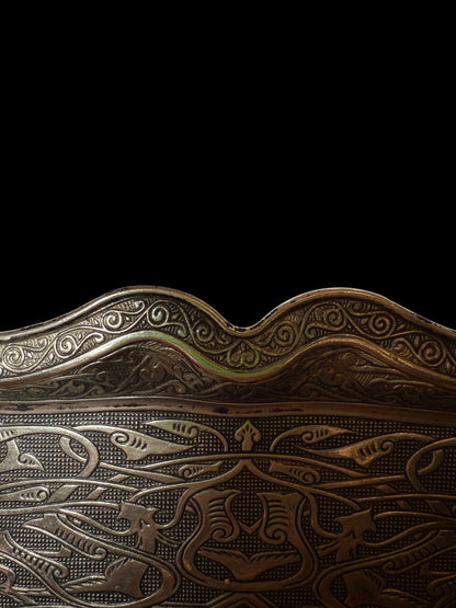 Turkish Serving Tray – Gazi Brand, Hand-Engraved semi-bronze