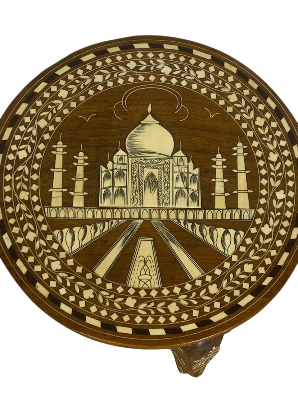 Antique Indian Side Table in Mughal Style with Ivory Inlay
