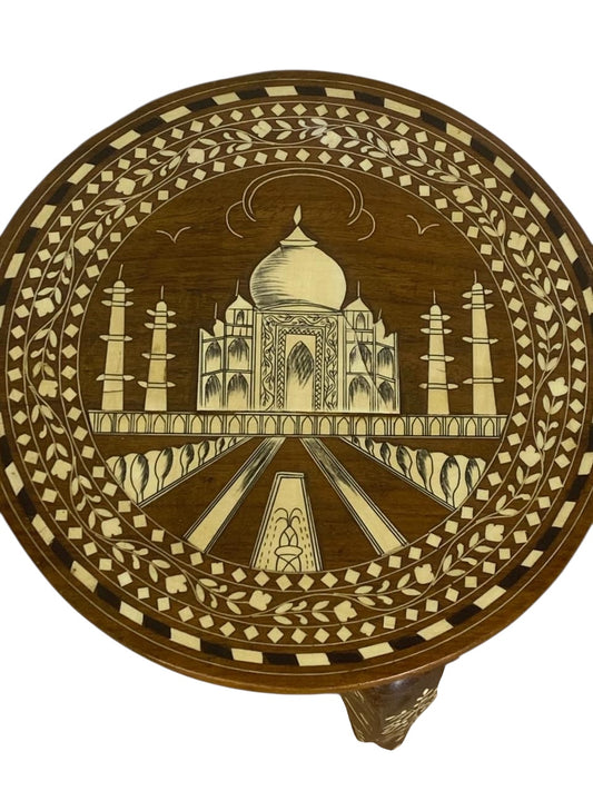 Antique Indian Side Table in Mughal Style with Ivory Inlay