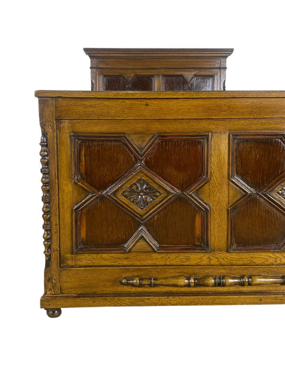 Original Antique English Bed – Hand-Carved Oak