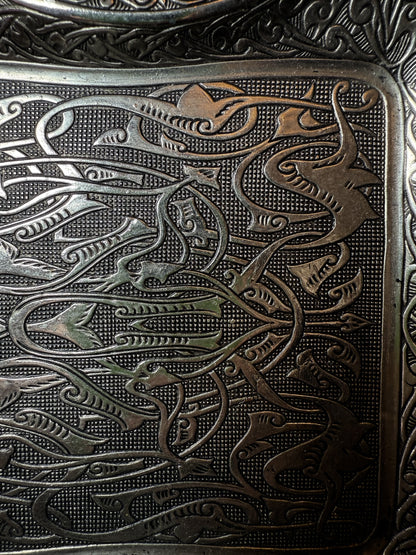 Turkish Serving Tray – Gazi Brand, Hand-Engraved semi-bronze