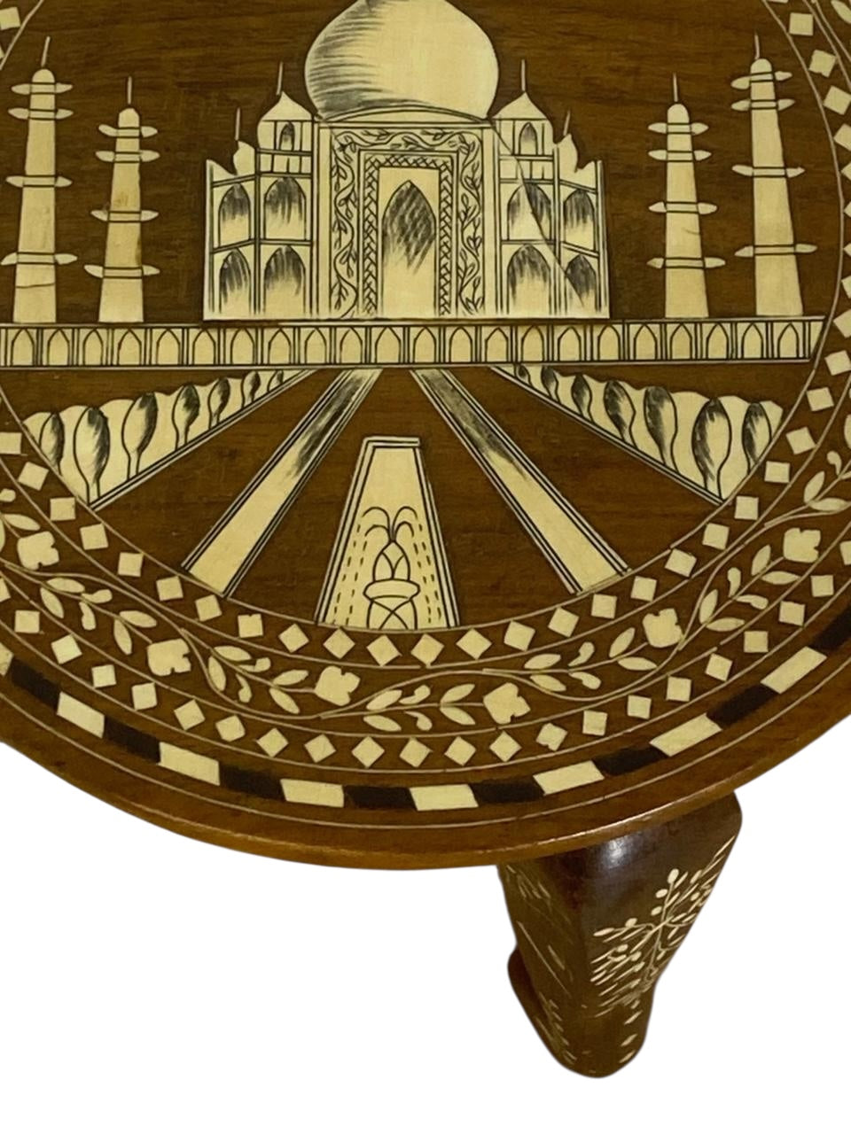 Antique Indian Side Table in Mughal Style with Ivory Inlay