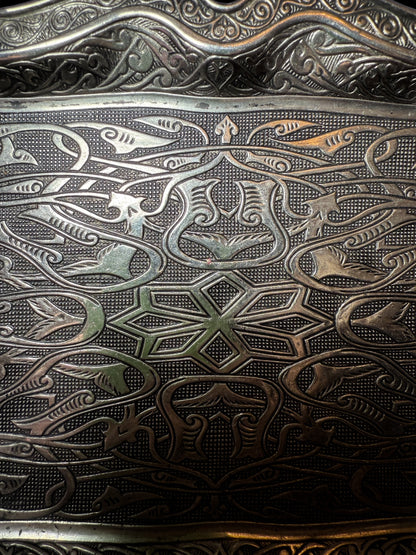 Turkish Serving Tray – Gazi Brand, Hand-Engraved semi-bronze