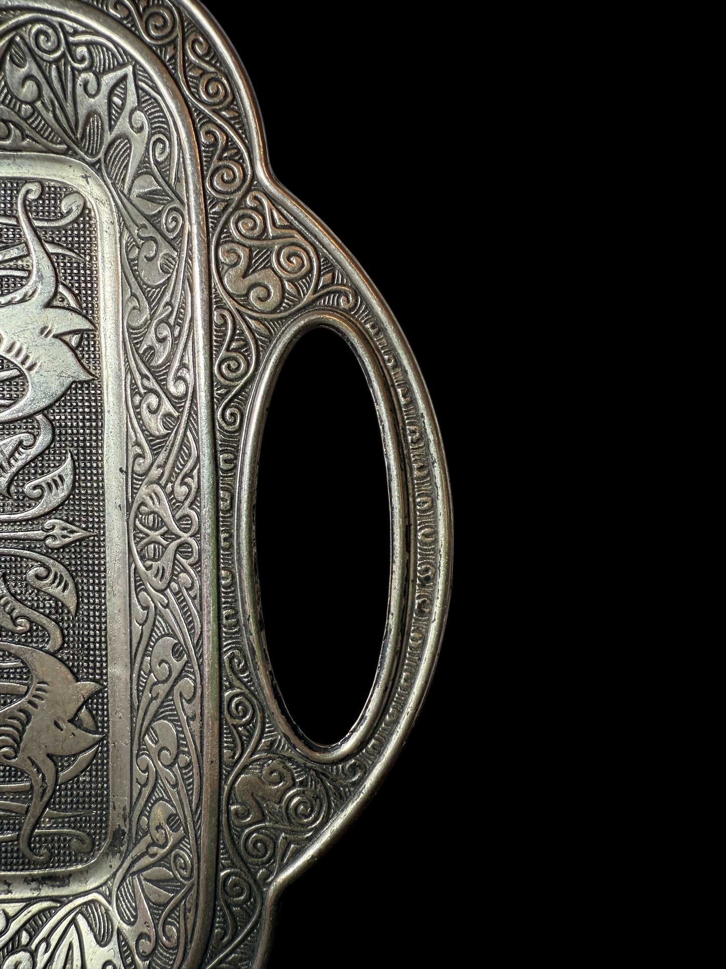 Turkish Serving Tray – Gazi Brand, Hand-Engraved semi-bronze