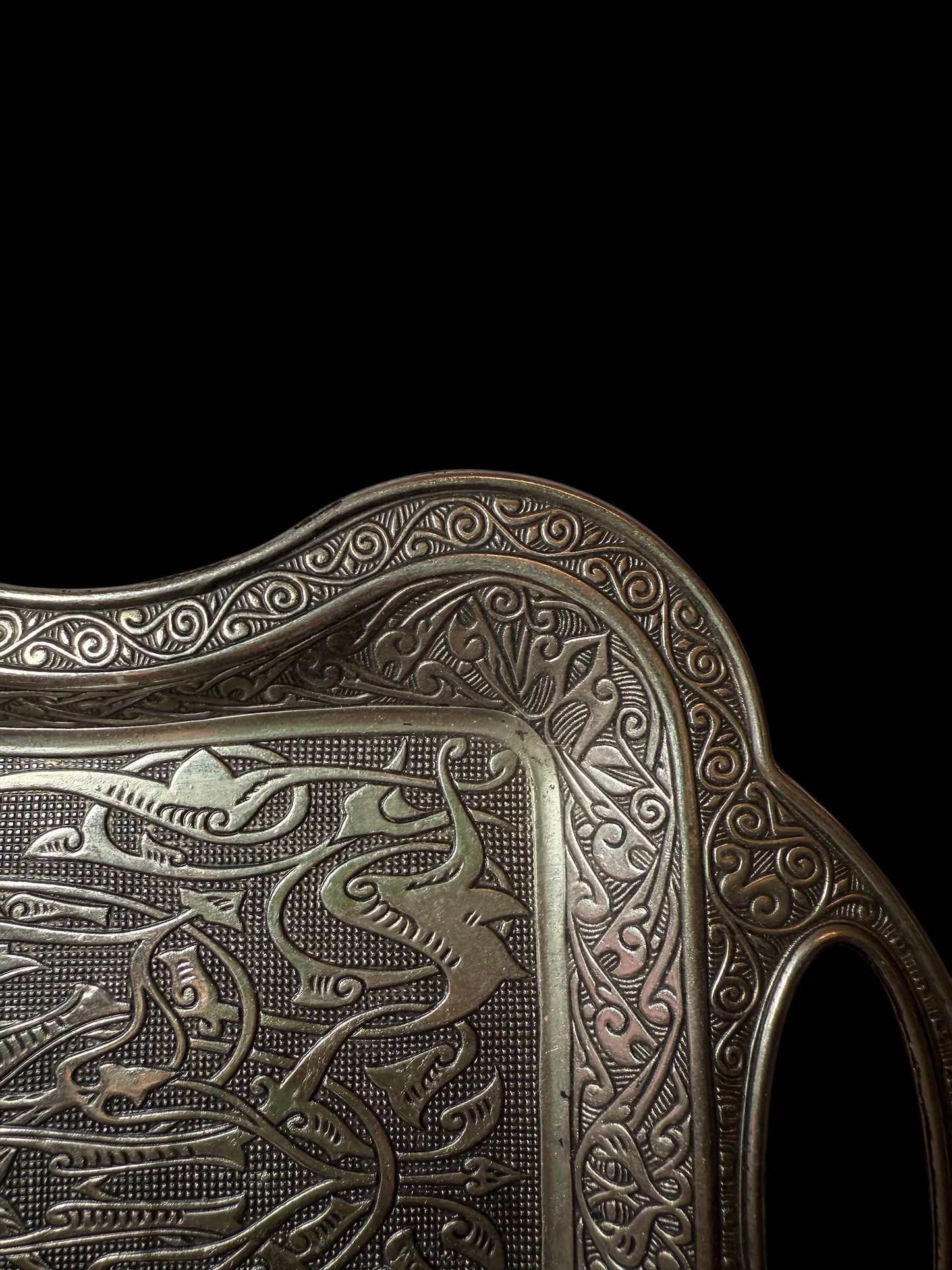 Turkish Serving Tray – Gazi Brand, Hand-Engraved semi-bronze