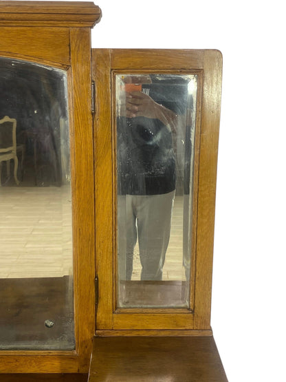 Rare 20th Century French Oak Dresser with Mirrors (Two Separate Pieces)