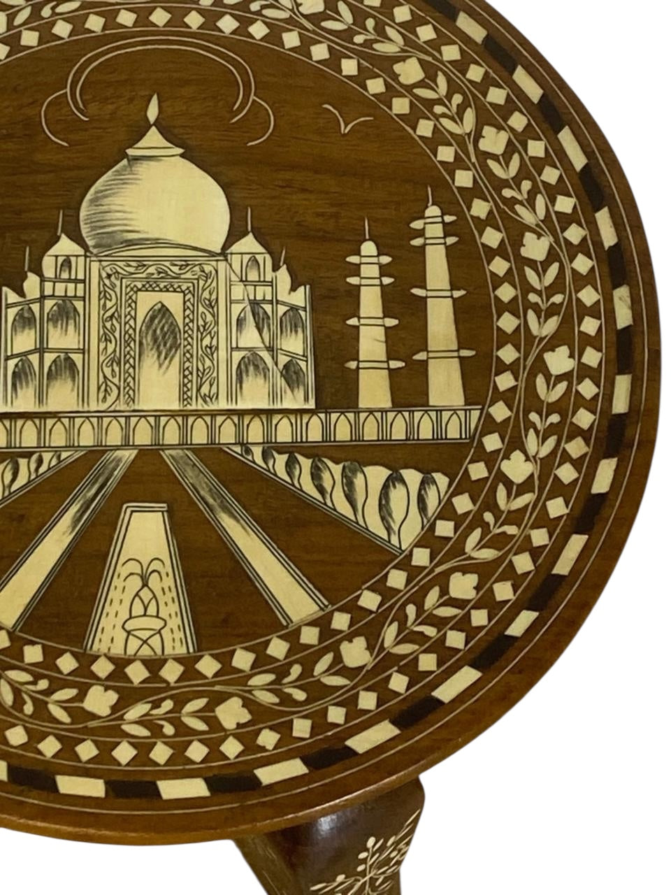 Antique Indian Side Table in Mughal Style with Ivory Inlay