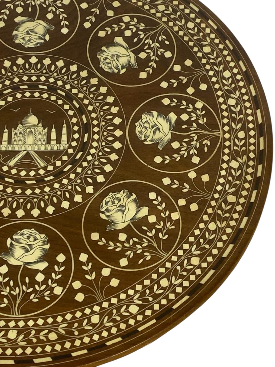 Exceptional Antique Indian Hand-Carved Side Table in Taj Mahal Style with Natural Ivory Inlay