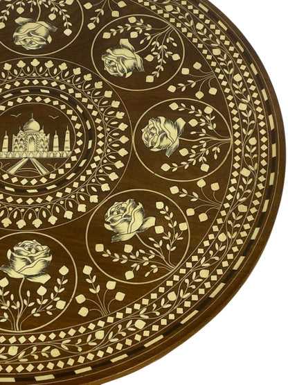 Exceptional Antique Indian Hand-Carved Side Table in Taj Mahal Style with Natural Ivory Inlay