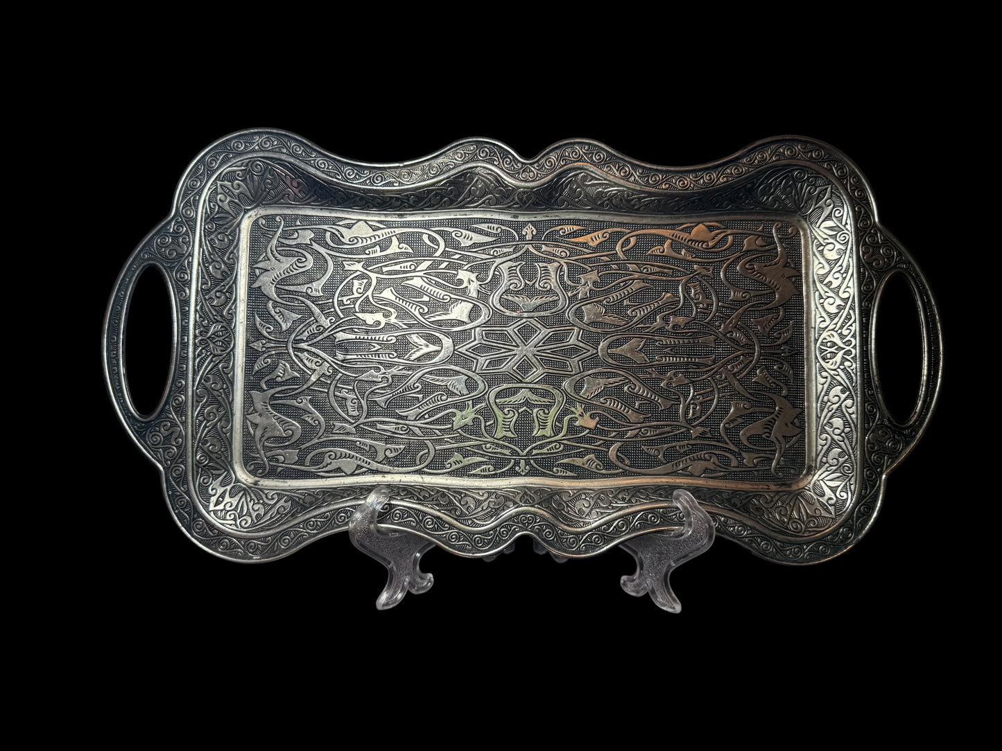 Turkish Serving Tray – Gazi Brand, Hand-Engraved semi-bronze