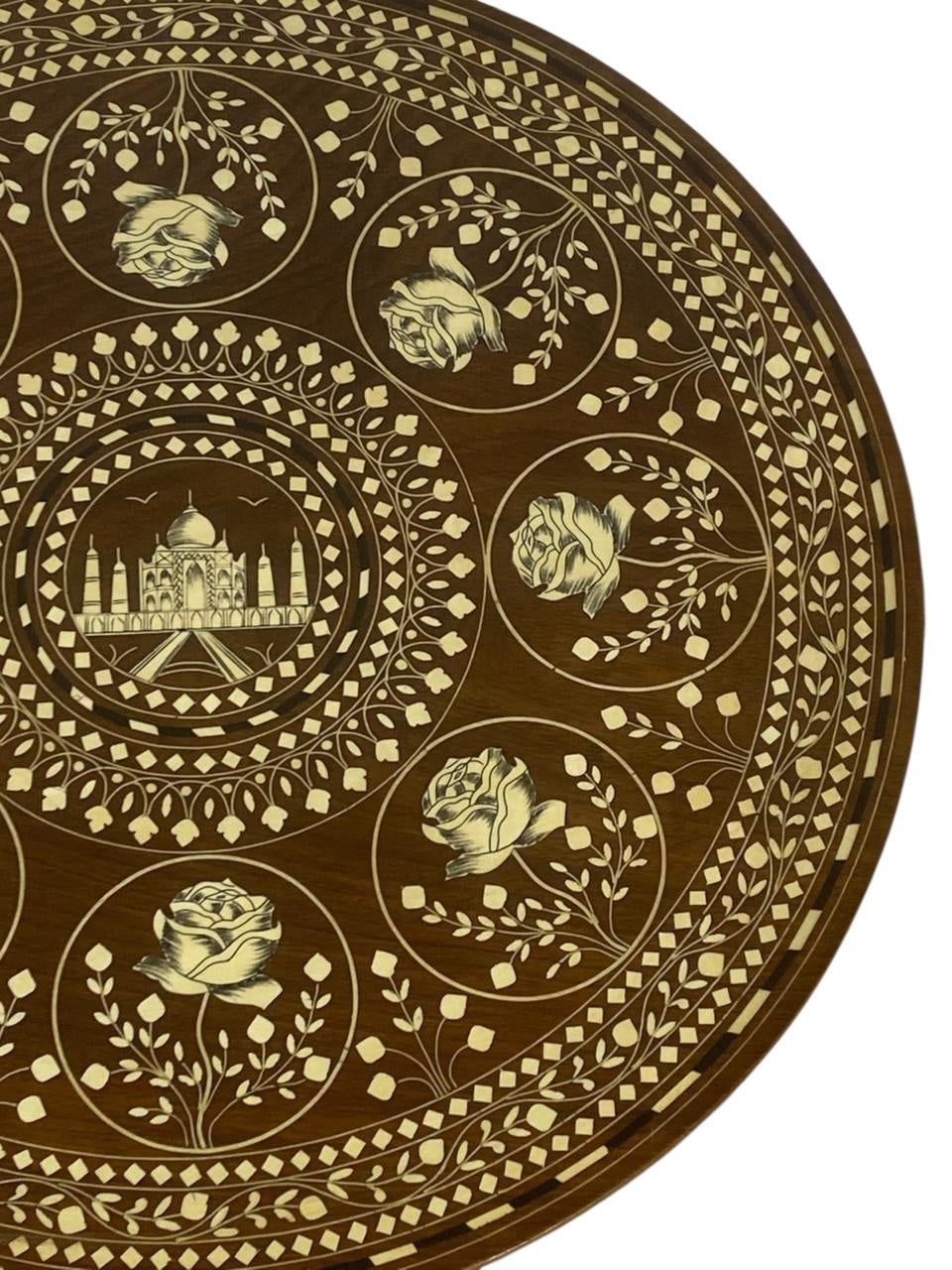 Exceptional Antique Indian Hand-Carved Side Table in Taj Mahal Style with Natural Ivory Inlay