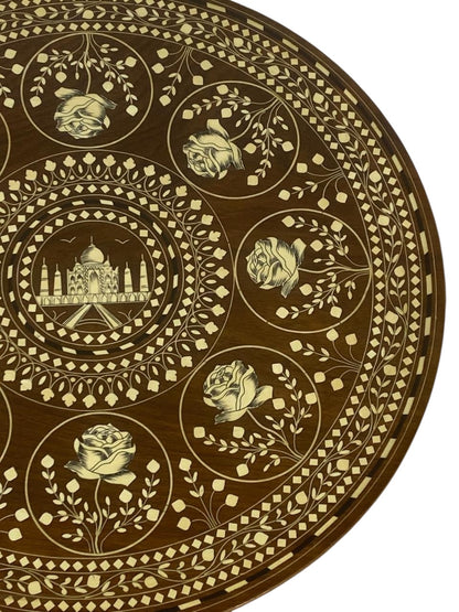 Exceptional Antique Indian Hand-Carved Side Table in Taj Mahal Style with Natural Ivory Inlay