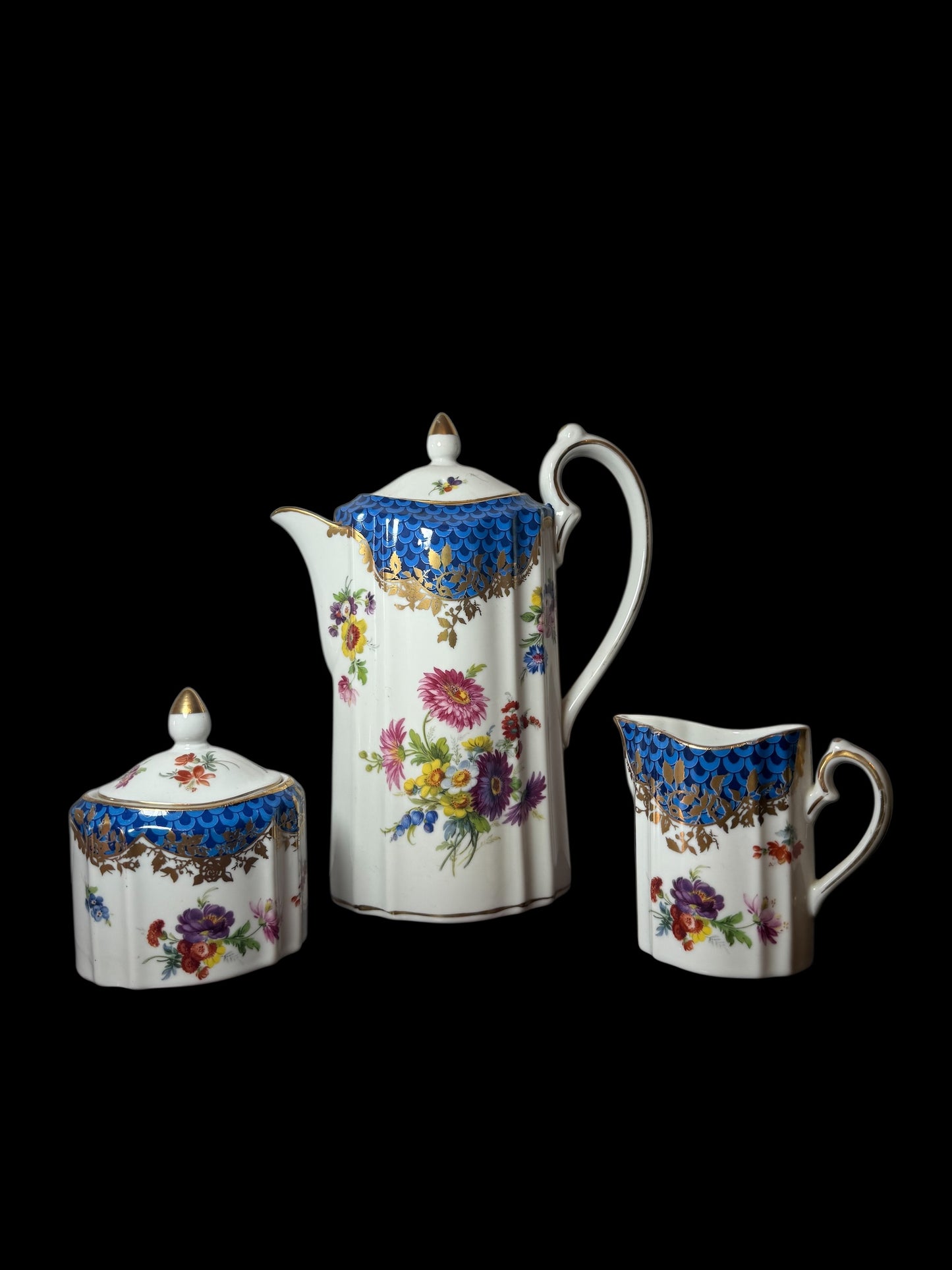 Minton / Dresden / Japan Flowers Tea Espresso Coffee Pot Cream Sugar Set
